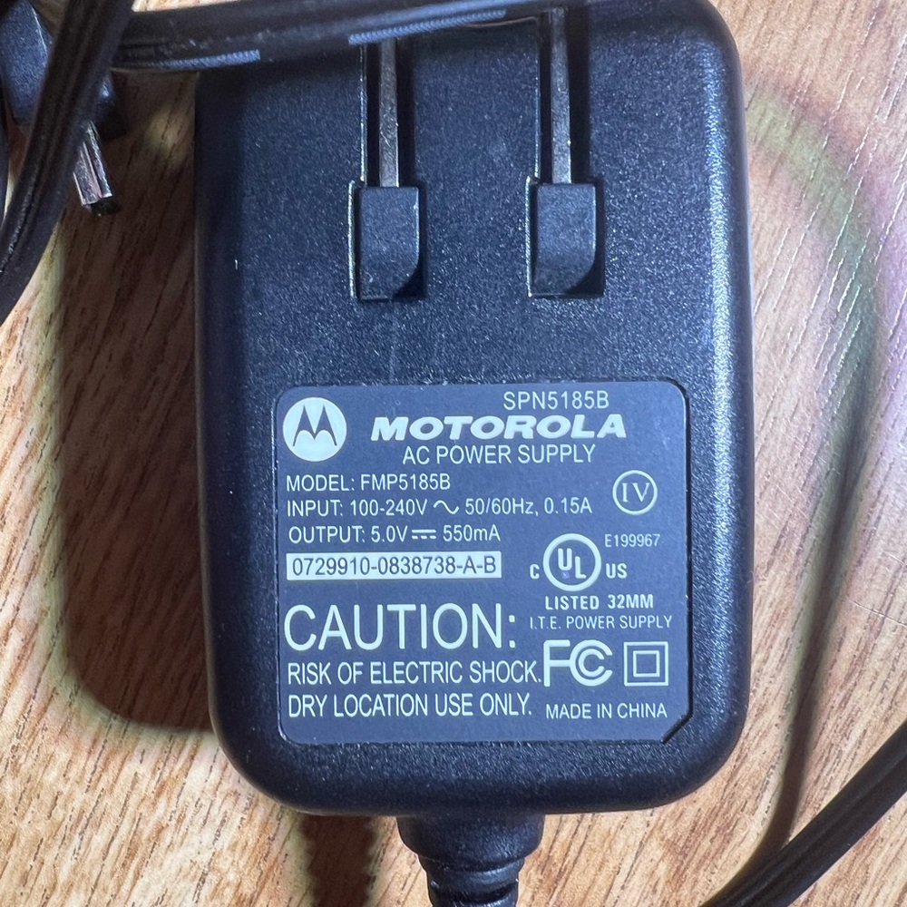 Motorola Black AC Power Supply Adapter